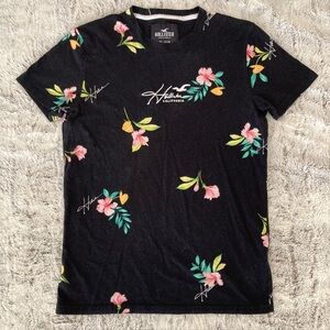 Hollister Black Floral Cotton T-Shirt